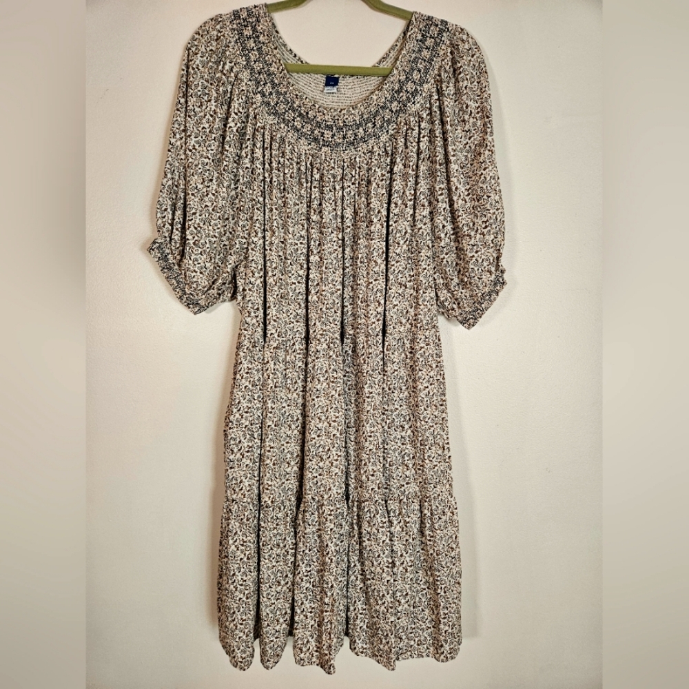 Old Navy size 3X brown floral tiered midi dress prairie,boho,cottage core